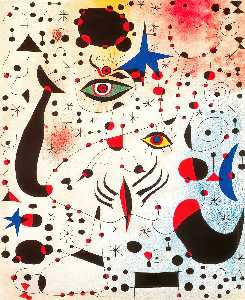Joan Miro - Шифры и созвездия в  ЛЮБОВЬ  с     Женщина  - (репродукция картины малом на холсте)